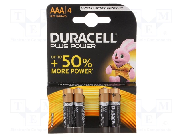 Battery: alkaline; 1.5V; AAA,R3; PLUS; Batt.no: 4; non-rechargeable