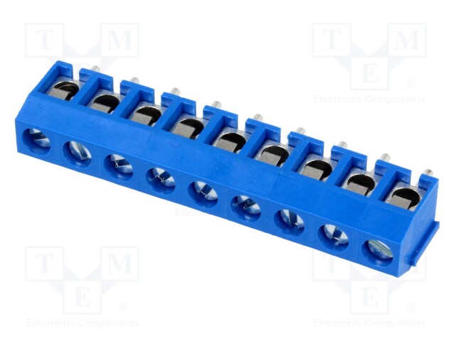 PCB terminal block; angled 90°; 5mm; ways: 9; on PCBs; 1.5mm2; blue