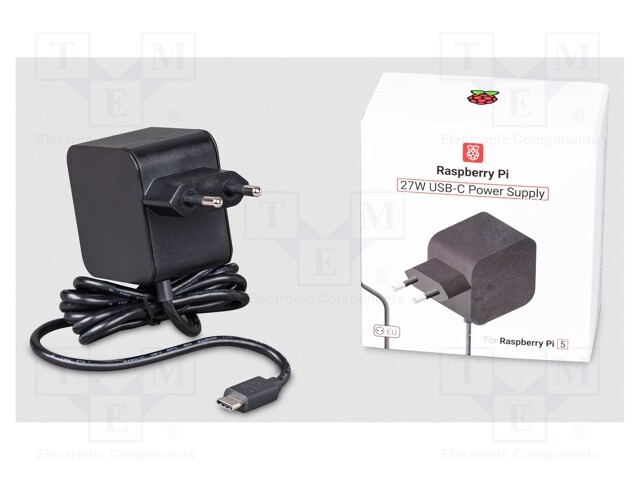 Power supply; 1.2m; black; 27W; 5A; Out: USB C; 100÷240VAC; Plug: EU