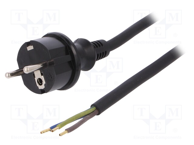 Cable; SCHUKO plug,CEE 7/7 (E/F) plug,wires; 3m; black; rubber