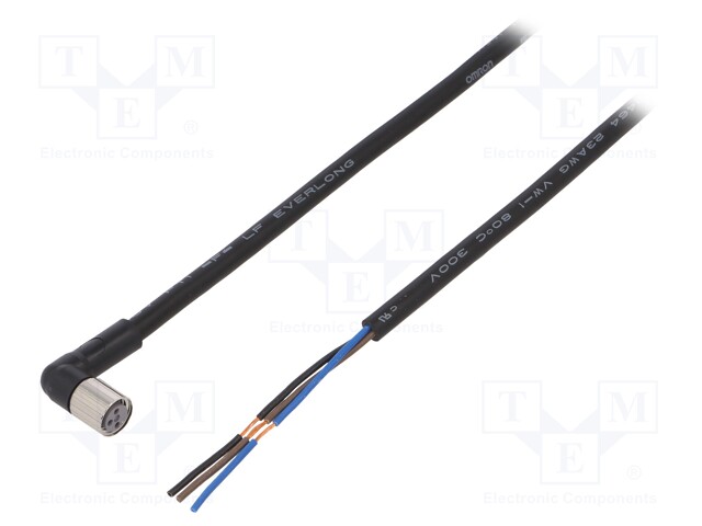 Connection lead; M8; PIN: 3; angled; Len: 5m; plug; 1A; -10÷80°C; IP67