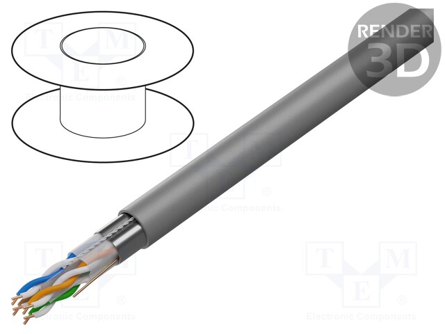 Wire; F/UTP; 4x2x23AWG; 6; solid; Cu; PVC; grey; 305m; Øcable: 7.5mm