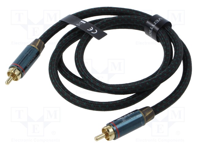 Cable; RCA plug,both sides; 1m; Plating: gold-plated; black