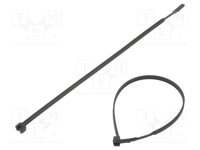 Cable tie; L: 200mm; W: 3.6mm; polyamide; 130N; black; Ømax: 50mm