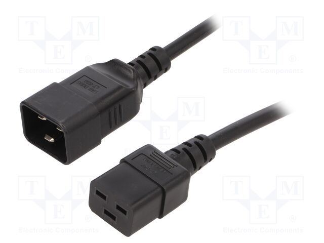 Cable; 3x1.5mm2; IEC C19 female,IEC C20 male; PVC; 5m; black; 16A