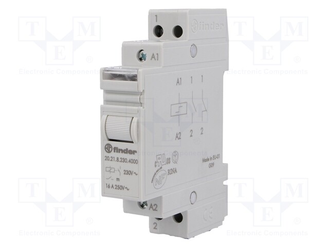 Relay: installation; bistable; NO; 230VAC; Mounting: DIN; 16A; IP20