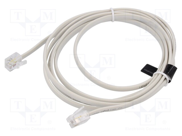 Cable: telephone; flat; RJ11 plug,both sides; Len: 2m; white; 28AWG