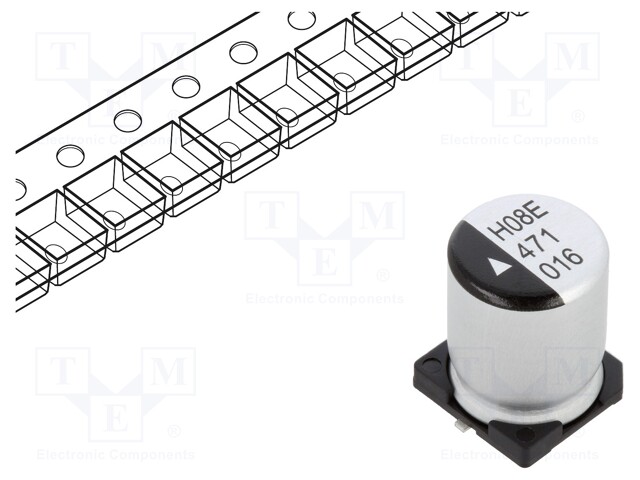 Capacitor: electrolytic; SMD; 470uF; 16VDC; Ø10x12.5mm; 2000h