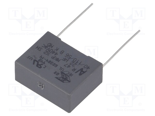 Capacitor: polypropylene; X2; 220nF; 22.5mm; ±10%; 26.5x11x20mm