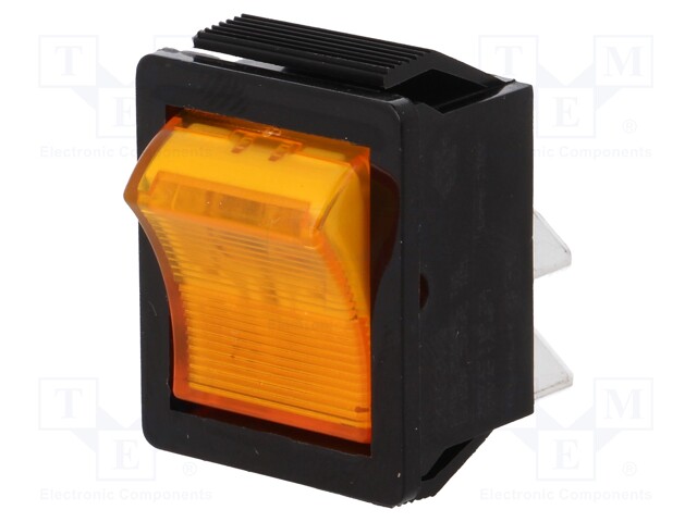 ROCKER; DPST; Pos: 2; OFF-ON; 16A/250VAC; yellow; neon lamp 250V