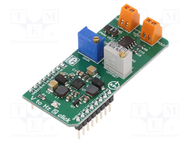 Click board; U/f converter; GPIO,PWM; TPS65131,VFC32KU; 3.3VDC