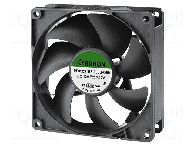 Fan: DC; axial; 12VDC; 92x92x25mm; 110.44m3/h; 43dBA; ball bearing