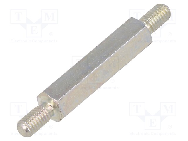 Screwed spacer sleeve; 20mm; Ext.thread: M3; hexagonal; steel