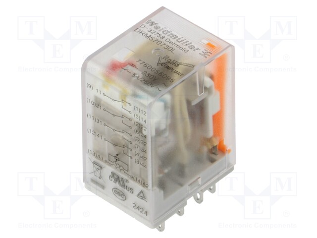 Relay: electromagnetic; 4PDT; Ucoil: 230VAC; 5A; industrial; socket