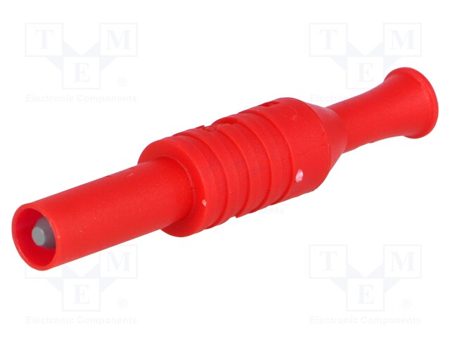 Plug; 4mm banana; 36A; 1kVAC; red; insulated; 63mm; 8mΩ; on cable