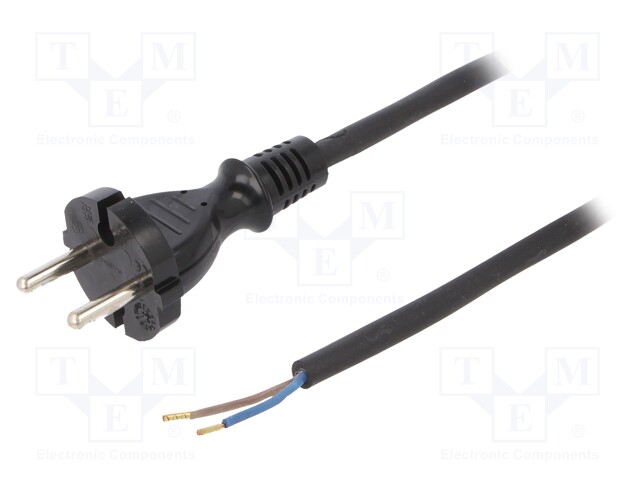 Cable; CEE 7/17 (C) plug,wires; 5m; black; rubber; 2x1mm2; 16A