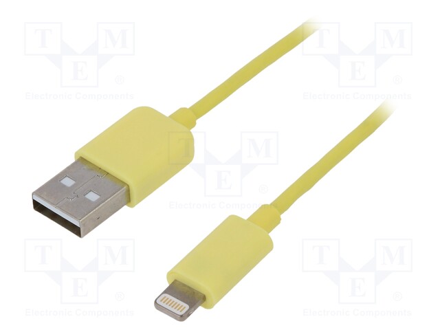 Cable; USB 2.0; USB A plug,Apple Lightning plug; 1m; yellow