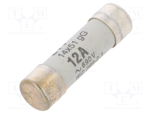 Fuse: fuse; gG; 12A; 690VAC; cylindrical,industrial; 14x51mm