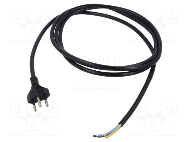 Cable; wires,SEV-1011 (J) plug; PVC; 2.5m; black; 3x1mm2; 10A; 250V