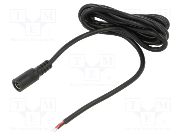 Cable; 2x0.5mm2; DC 5,5/2,1 socket; straight; black; 1.5m