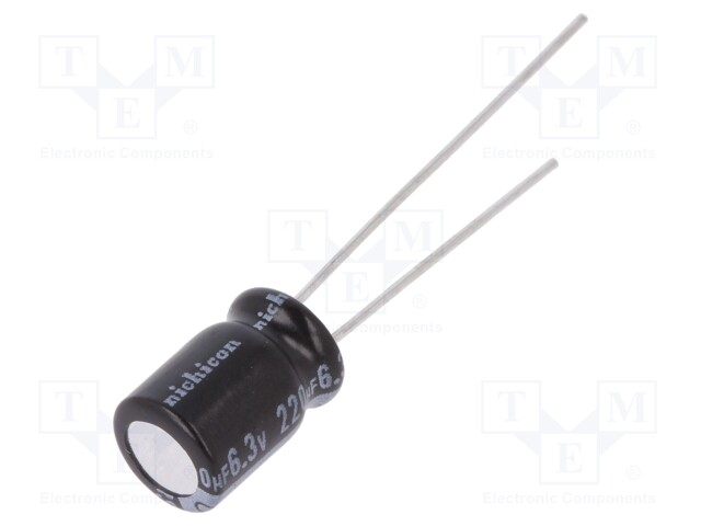 Capacitor: electrolytic; THT; 220uF; 6.3VDC; Ø6.3x9mm; Pitch: 2.5mm