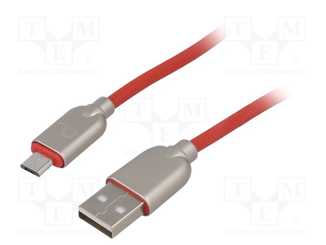 Cable; USB 2.0; USB A plug,USB B micro plug; gold-plated; 2m; red