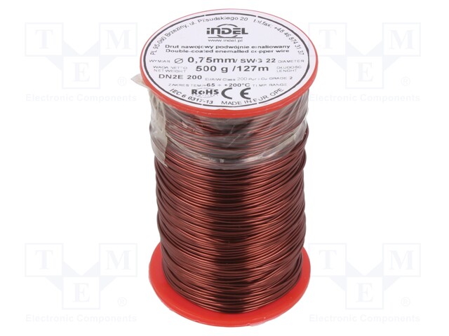 Coil wire; double coated enamelled; 0.75mm; 500g; -65÷200°C