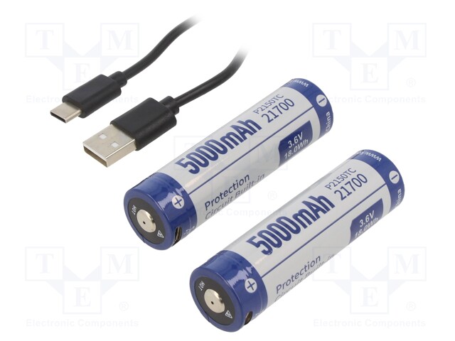 Re-battery: Li-Ion; 21700; 3.7V; 5000mAh; Ø21.4x76.7mm