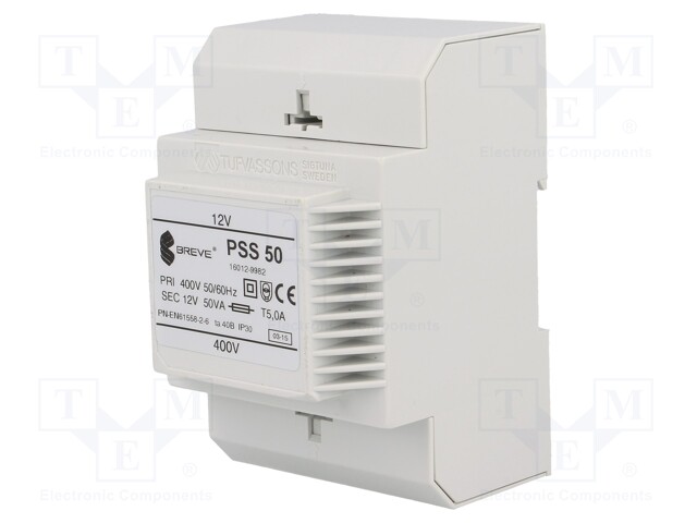 Transformer: safety; 50VA; 400VAC; 12V; IP30; Mounting: DIN; 1.1kg