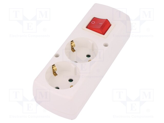 Connector: AC supply; splitter; Layout: 2P+PE; white; 250VAC; 16A