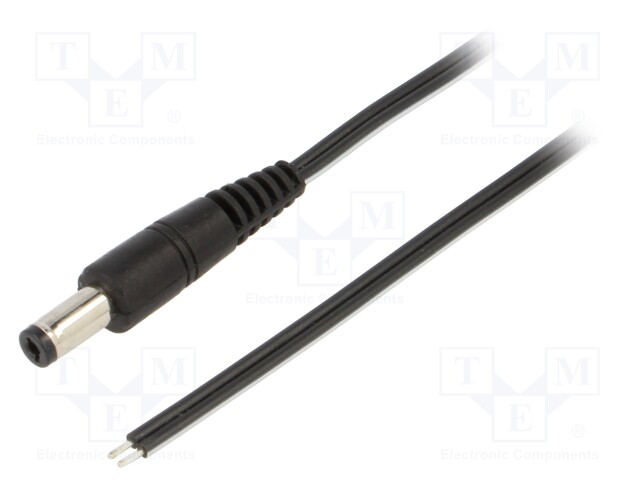 Cable; wires,DC 5,5/2,1 plug; straight; 0.5mm2; black; 1.5m