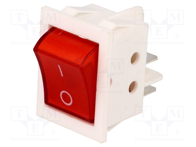 ROCKER; DPST; Pos: 2; OFF-ON; 15A/250VAC; red; neon lamp; 35mΩ