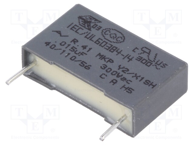 Capacitor: polypropylene; Y2; 15nF; 10mm; ±20%; 18x5x11mm; 300VAC