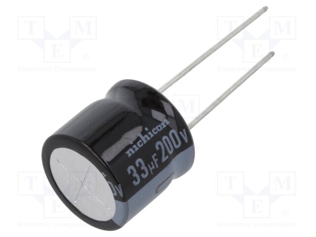 Capacitor: electrolytic; THT; 33uF; 200VDC; Ø16x15mm; Pitch: 7.5mm