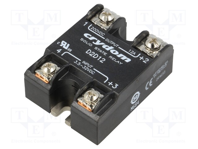 Relay: solid state; Ucntrl: 3.5÷32VDC; 12A; 1÷200VDC; Series: 1-DC