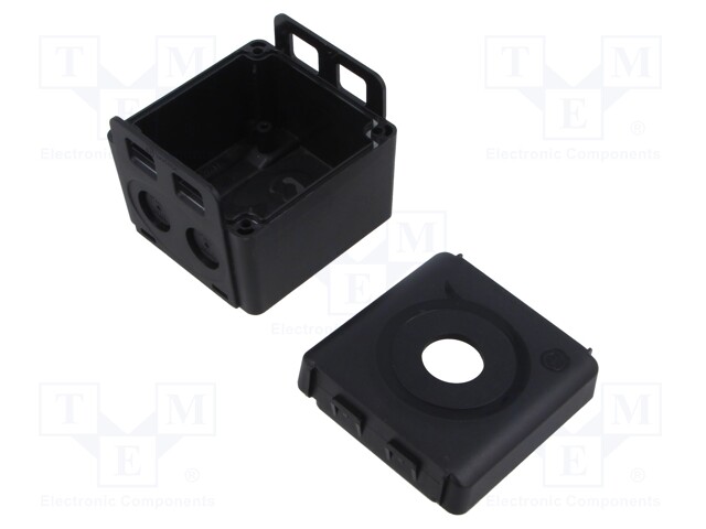 Enclosure: junction box; X: 72mm; Y: 75mm; Z: 57mm; black; Holes no: 6