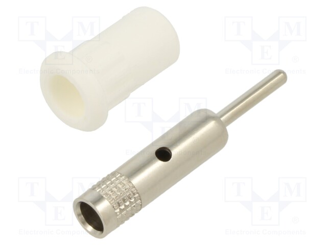 Socket; 4mm banana; 25A; 30VAC; 60VDC; white; nickel plated