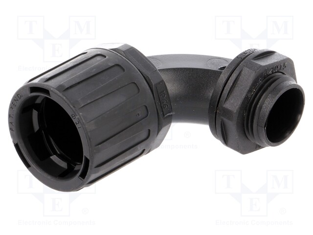 90° angled connector; ØBraid : 21mm; polyamide; HelaGuard; IP66