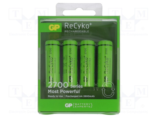 Re-battery: Ni-MH; AA; 1.2V; 2600mAh; ReCyko+; Ø14.5x50.5mm; 270mA