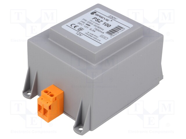 Transformer: mains; 100VA; 230VAC; 12V; Leads: terminal block; IP30