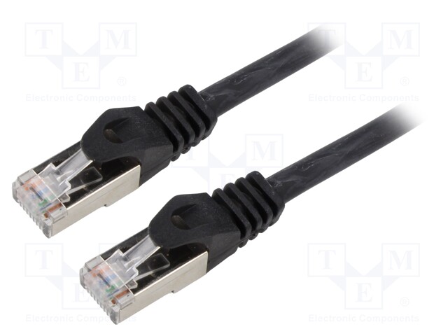 Patch cord; S/FTP; 6a; solid; Cu; LSZH; black; 15m; 27AWG; Cablexpert