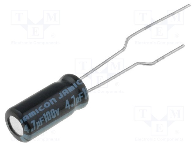 Capacitor: electrolytic; 4.7uF; 100VDC; Ø5x11mm