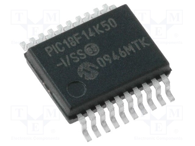 PIC microcontroller; Memory: 16kB; SRAM: 768B; EEPROM: 256B; SMD