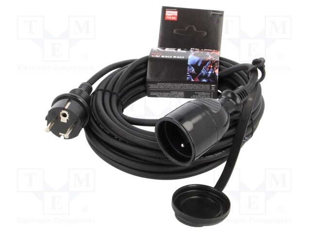 Extension lead; Sockets: 1; rubber; black; 10m; 10A; PROFESSIONAL