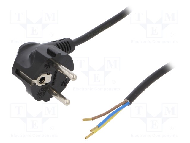 Cable; SCHUKO plug,CEE 7/7 (E/F) plug angled,wires; 2m; black