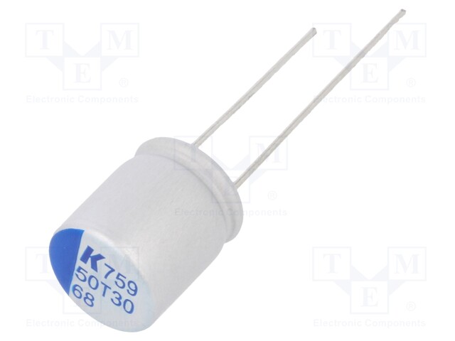 Polymer Aluminium Electrolytic Capacitor, 68 µF, 50 V, Radial Leaded, A759 Series, 0.032 ohm
