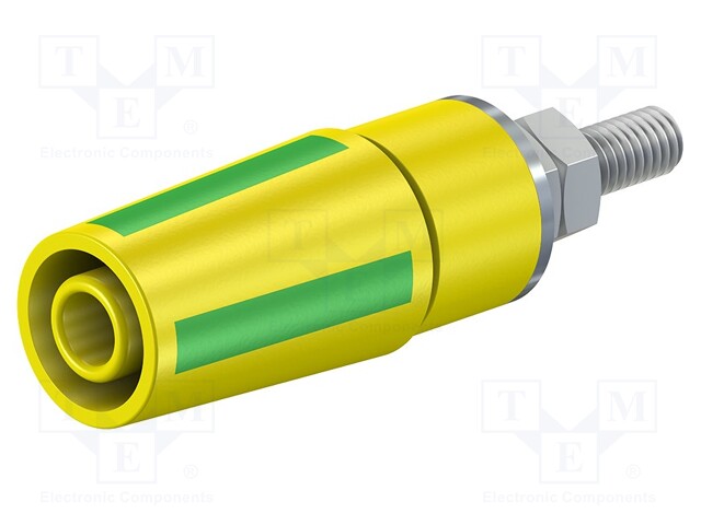 Socket; 4mm banana; 32A; 1kV; yellow-green; nickel plated