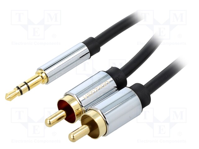 Cable; RCA plug x2,Jack 3.5mm 3pin plug; 2m; black; Øcable: 3.8mm