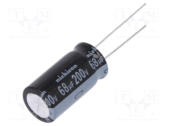 Capacitor: electrolytic; THT; 68uF; 200VDC; Ø12.5x25mm; Pitch: 5mm