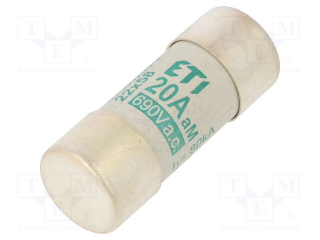 Fuse: fuse; aM; 20A; 690VAC; cylindrical,industrial; 22x58mm